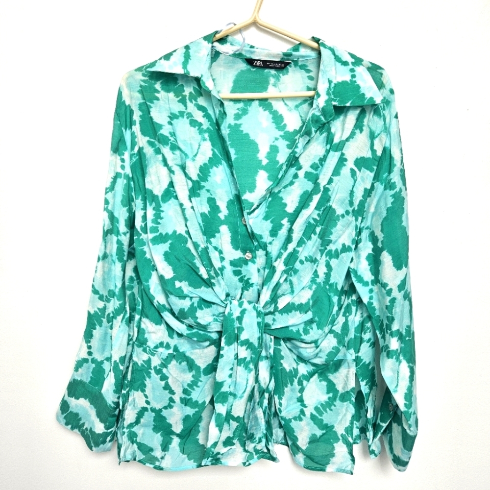 Zara Aqua Tie-Dye Blouse